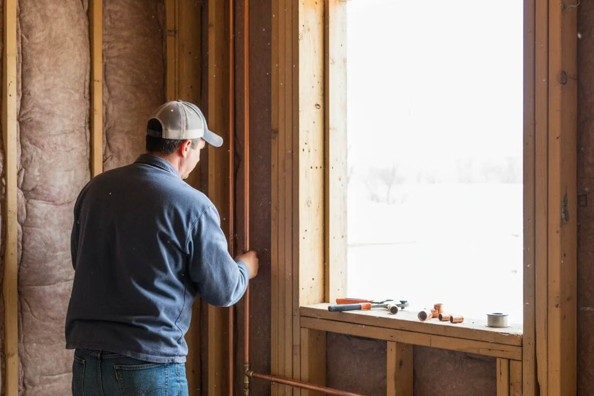 Licensed plumber running new copper supply lines in a Berrien Springs home
